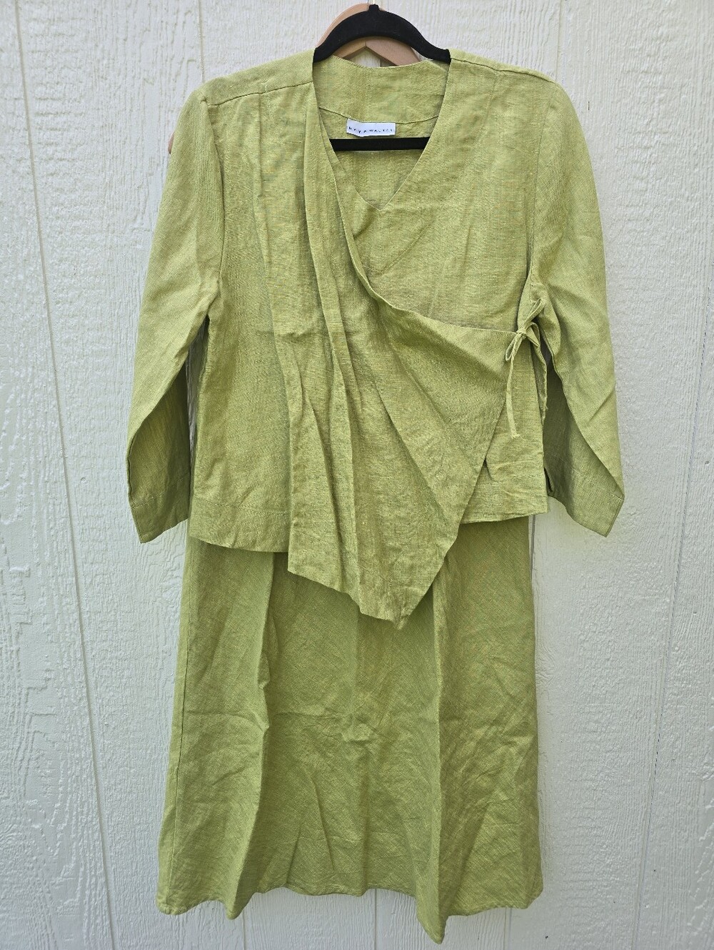 Bryn WALKER 100% Linen Maxi 2 Piece Skirt Set Chartreuse Green Natural Lagenlook